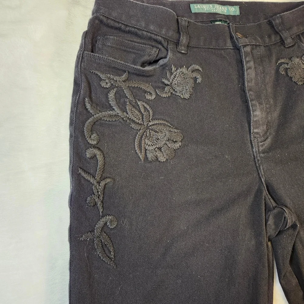 Lauren Ralph Lauren Jeans Women 8 Black Excellent Floral‎ Embroidered Bootcut